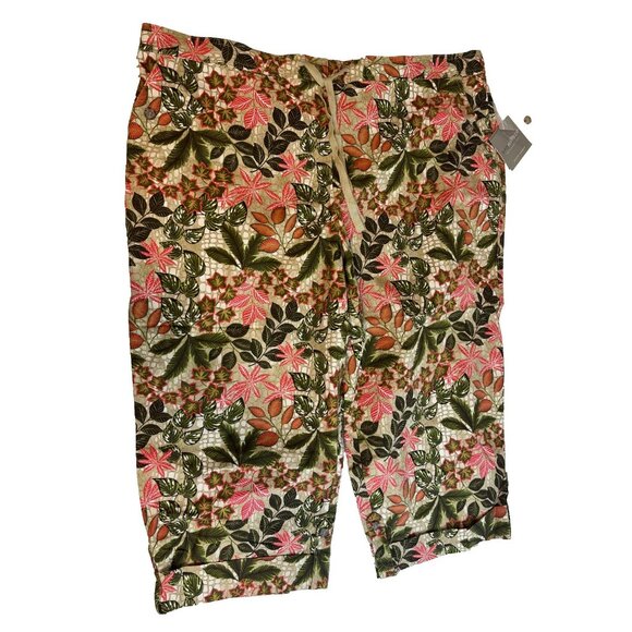 Sag Harbor Sport Women's Multicolored Leaf Printed Capri's NWT Size 24W - Picture 1 of 8